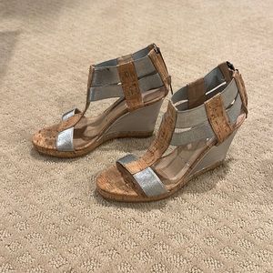 Donald Pliner silver and cork wedge sandal